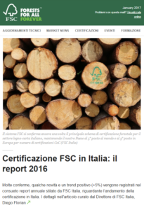 Newsletter FSC in Italia Report 2016 con ringraziamento ad Errebian